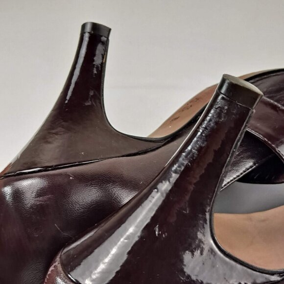 Antonio Melani Size 9M Wine Leather Mary Jane Heels Gold Trimmed Buckle - Picture 12 of 14